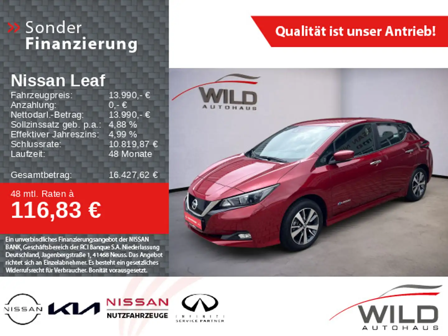 Nissan Leaf 40 kWh Acenta Cam Carplay Klima AWR SOH93% Rot - 1