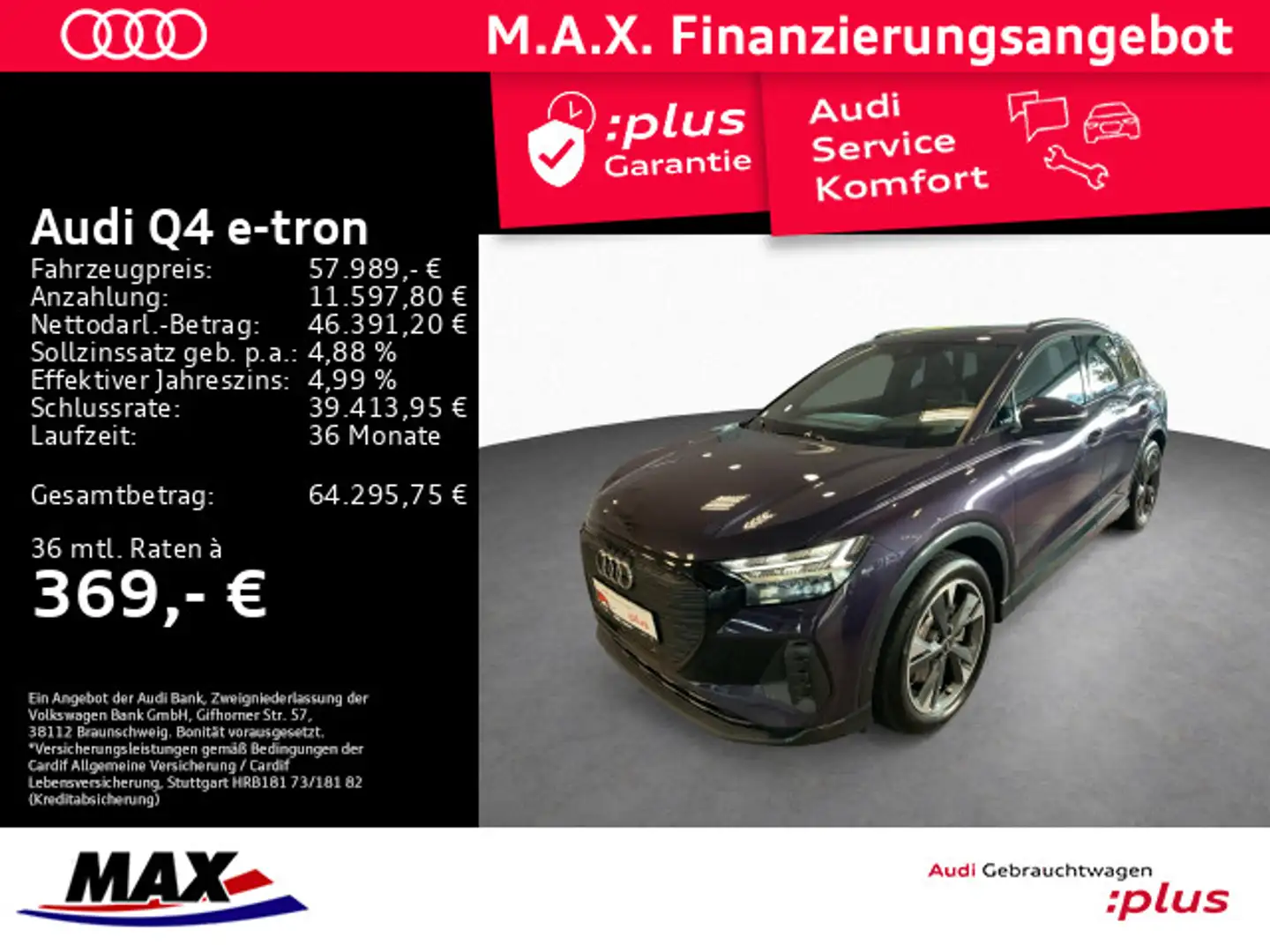 Audi Q4 e-tron 55 QUAT S LINE AHK+MATRIX+NAV+PANO+HUD Violett - 1