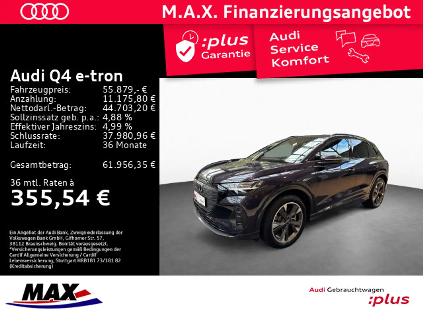 Audi Q4 e-tron 55 QUAT S LINE AHK+MATRIX+NAV+PANO+HUD Violett - 1