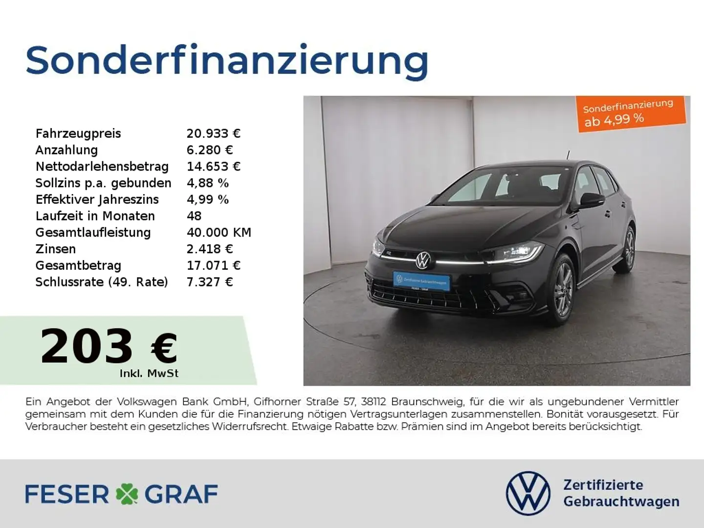 Volkswagen Polo 1.0 TSI R-Line DSG Matrix-LED RearView ACC Schwarz - 1