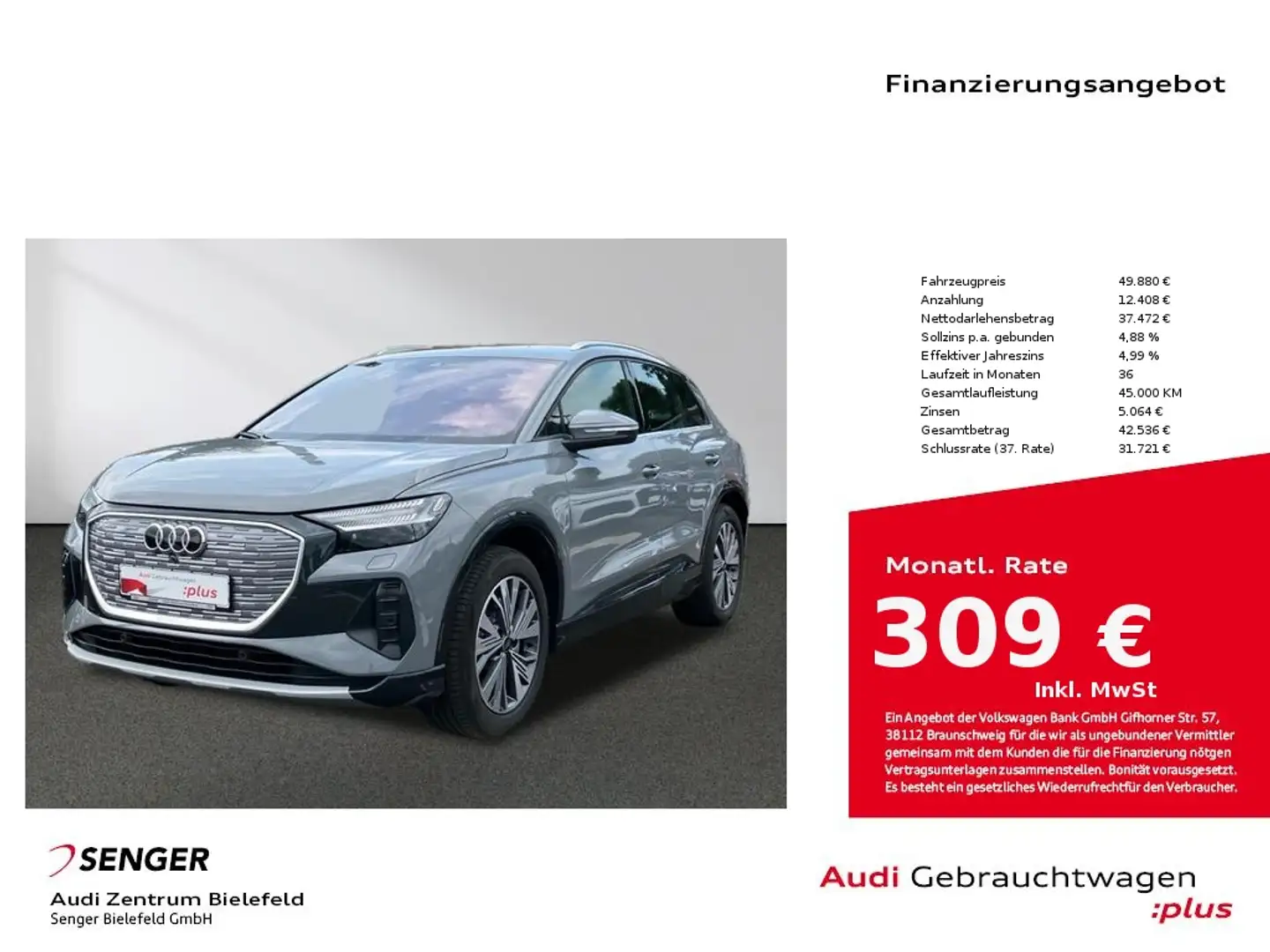 Audi Q4 e-tron 55 quattro MMI MatrixLED Memory Sitzh. Grigio - 1