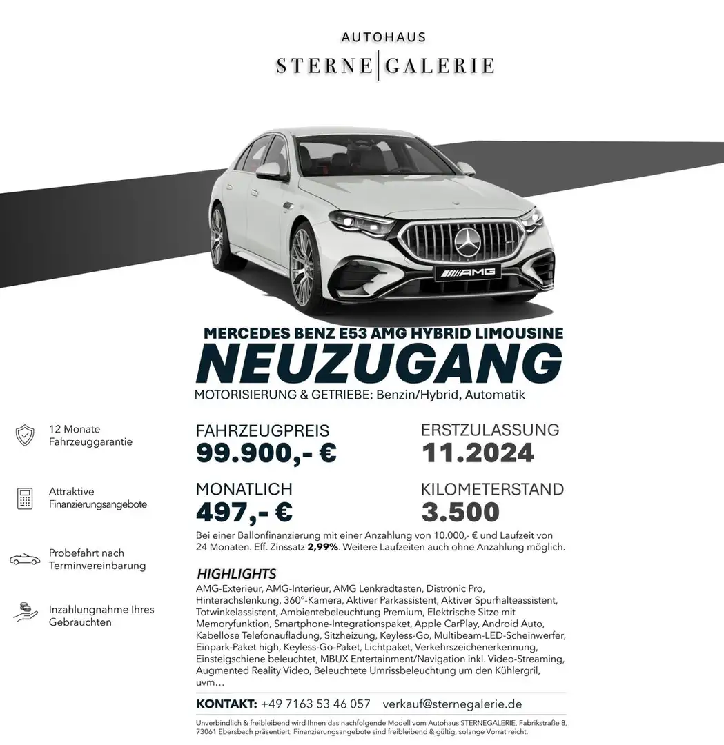 Mercedes-Benz E 53 AMG HYBRID/DISTRO/360°/MEMORY/HINTERACHSLEN Wit - 1