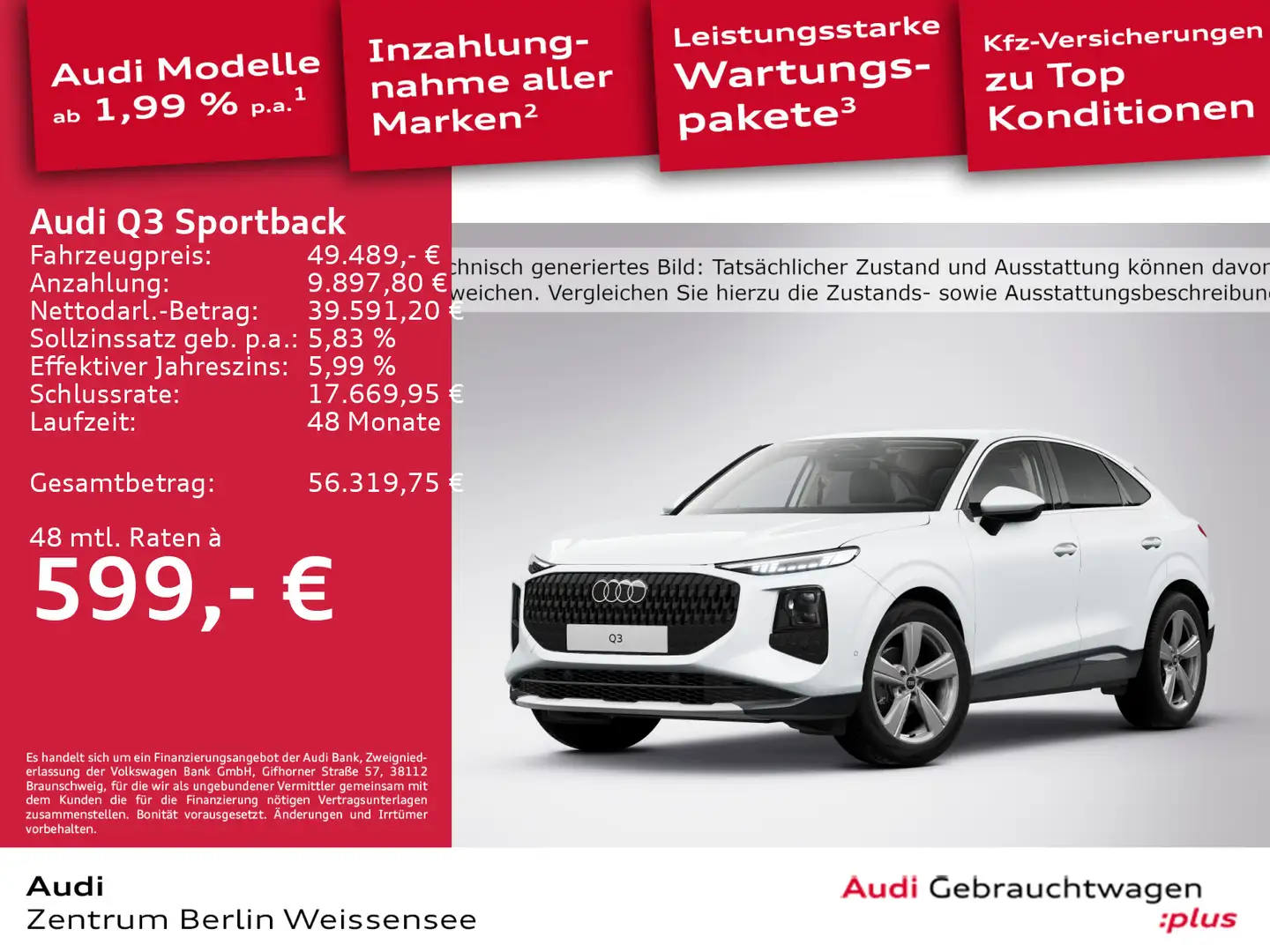 Audi Q3 TFSI 110 kW S-TRO*LED*RFK*NAV*LEDER Weiß - 1
