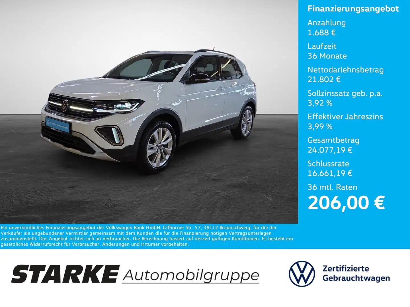 Volkswagen T-Cross 1.0 TSI Goal LED-Matrix Navi Kamera Sitzheizung Weiß - 1