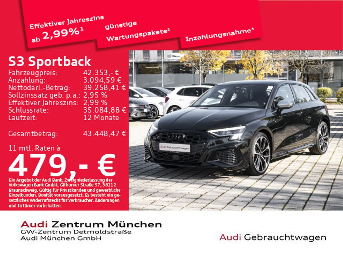 Audi S3 TFSI S tronic Pano/ACC/Virtual Schwarz - 1