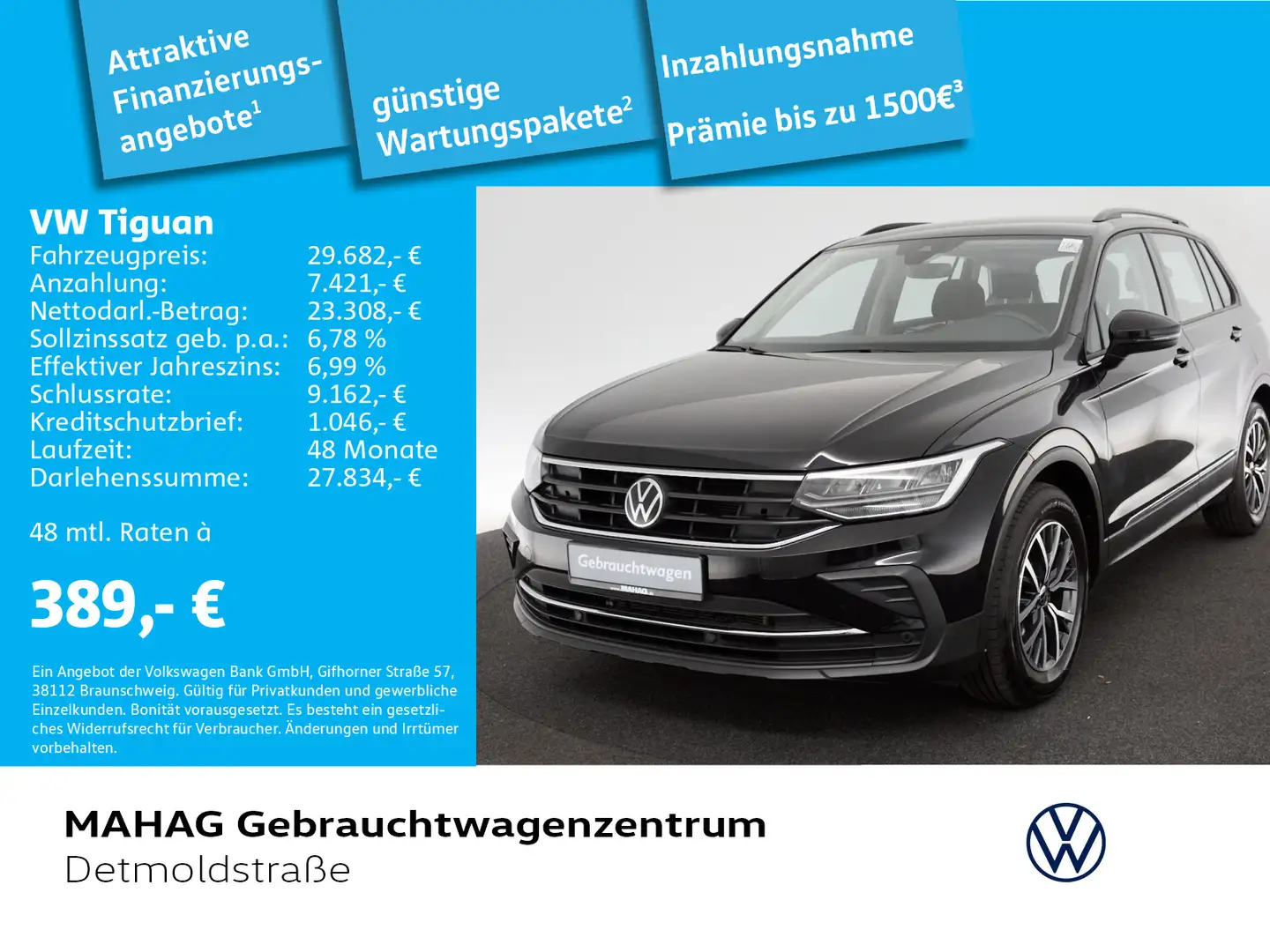 Volkswagen Tiguan 1.5 TSI LIFE AHK Navi LED AppConnect Lane Schwarz - 1
