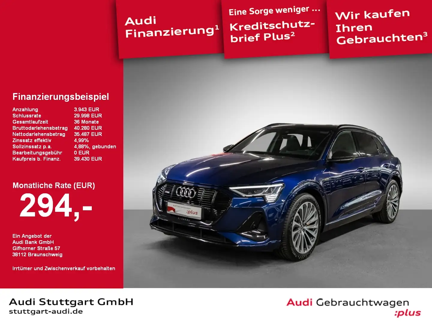 Audi e-tron 55 quattro S line AHK Pano HeadUp B&O 21'' Blau - 1