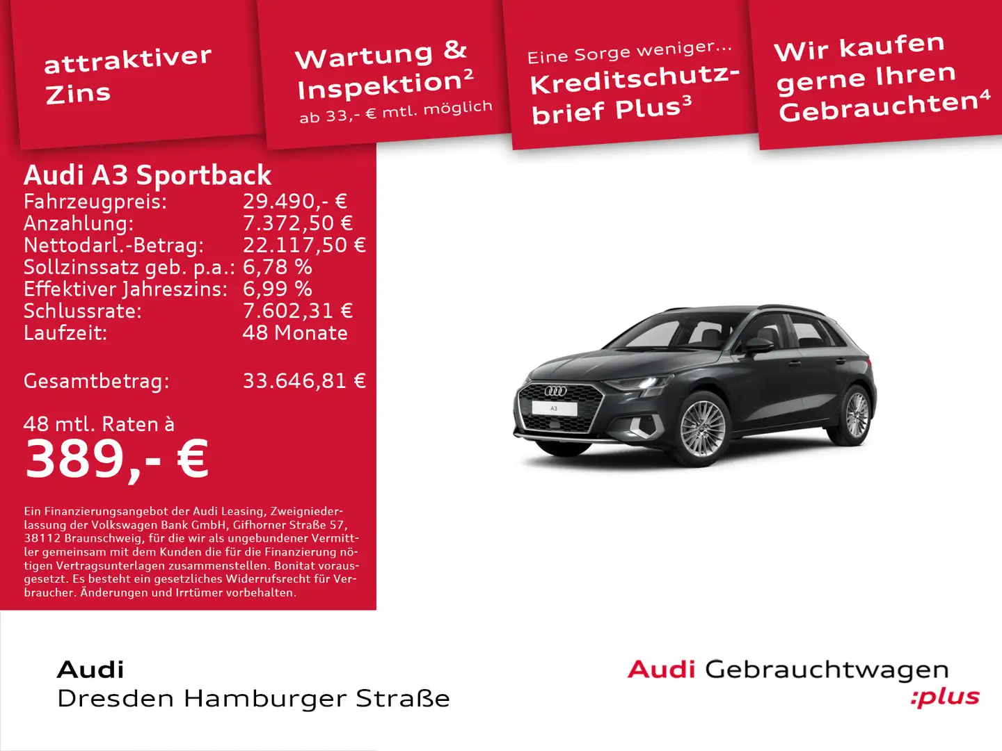 Audi A3 Advanced 30 TDI 85(116) kW(PS) S tr Grau - 1