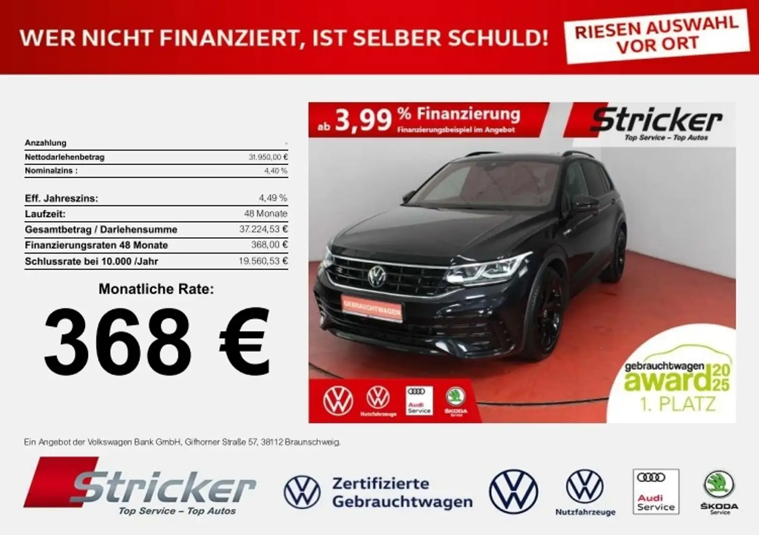 Volkswagen Tiguan R-Line Black Style 2.0TDI DSG 368,-ohne Anzahlung Schwarz - 1