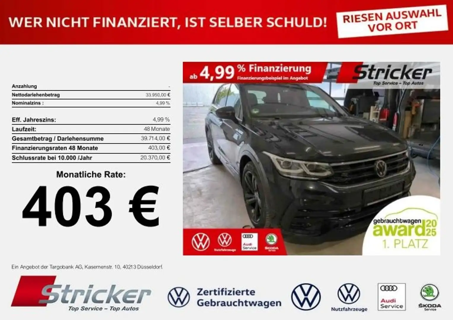 Volkswagen Tiguan R-Line Black Style 2.0TDI DSG 403,-ohne Anzahlung Schwarz - 2