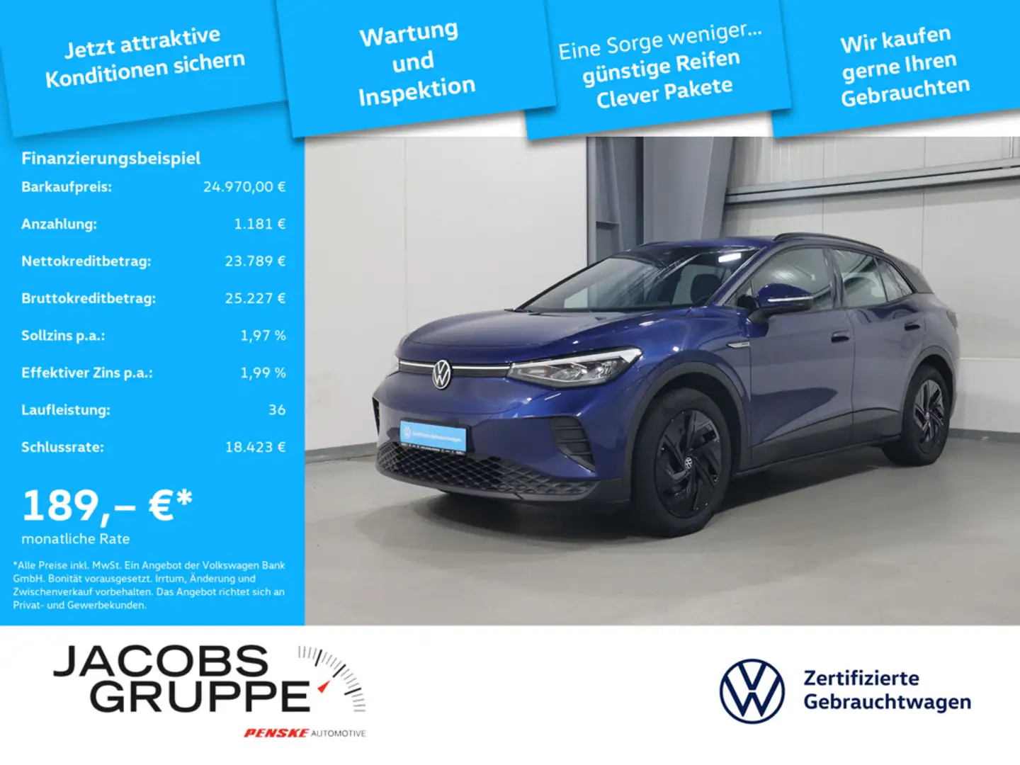 Volkswagen ID.4 Pro Performance Navi*AHK*ACC*SHZ Blau - 1