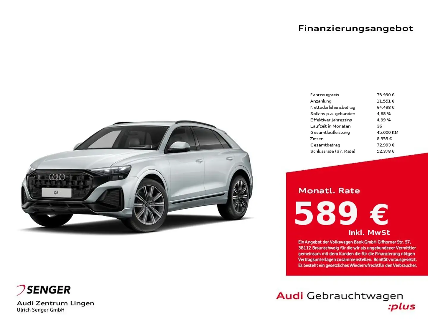Audi Q8 45 TDI quattro MMI Matrix Digitales Cockpit Silber - 1