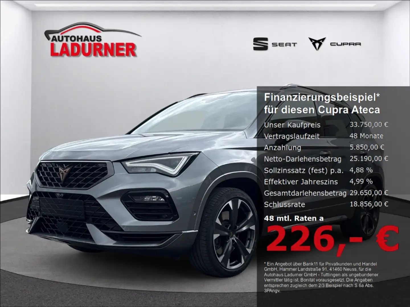 CUPRA Ateca 2.0 TSI DSG 4Drive Navi+LED+AHK+Sound+SHZ Gris - 1
