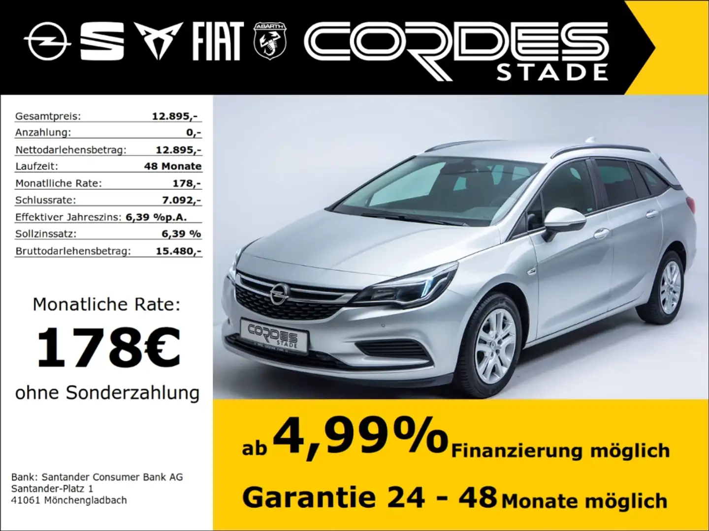 Opel Astra K ST Edition 1.4 Turbo PDC Klima Navi (88) Silber - 1