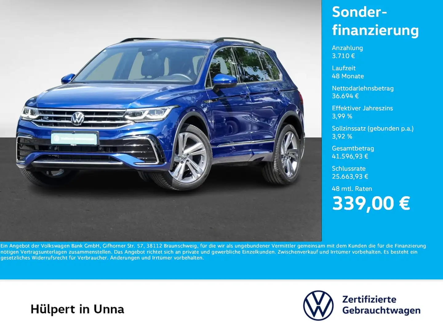 Volkswagen Tiguan 2.0 R-LINE STANDHZ. PANO AHK 360°CAM LM19 Kék - 1