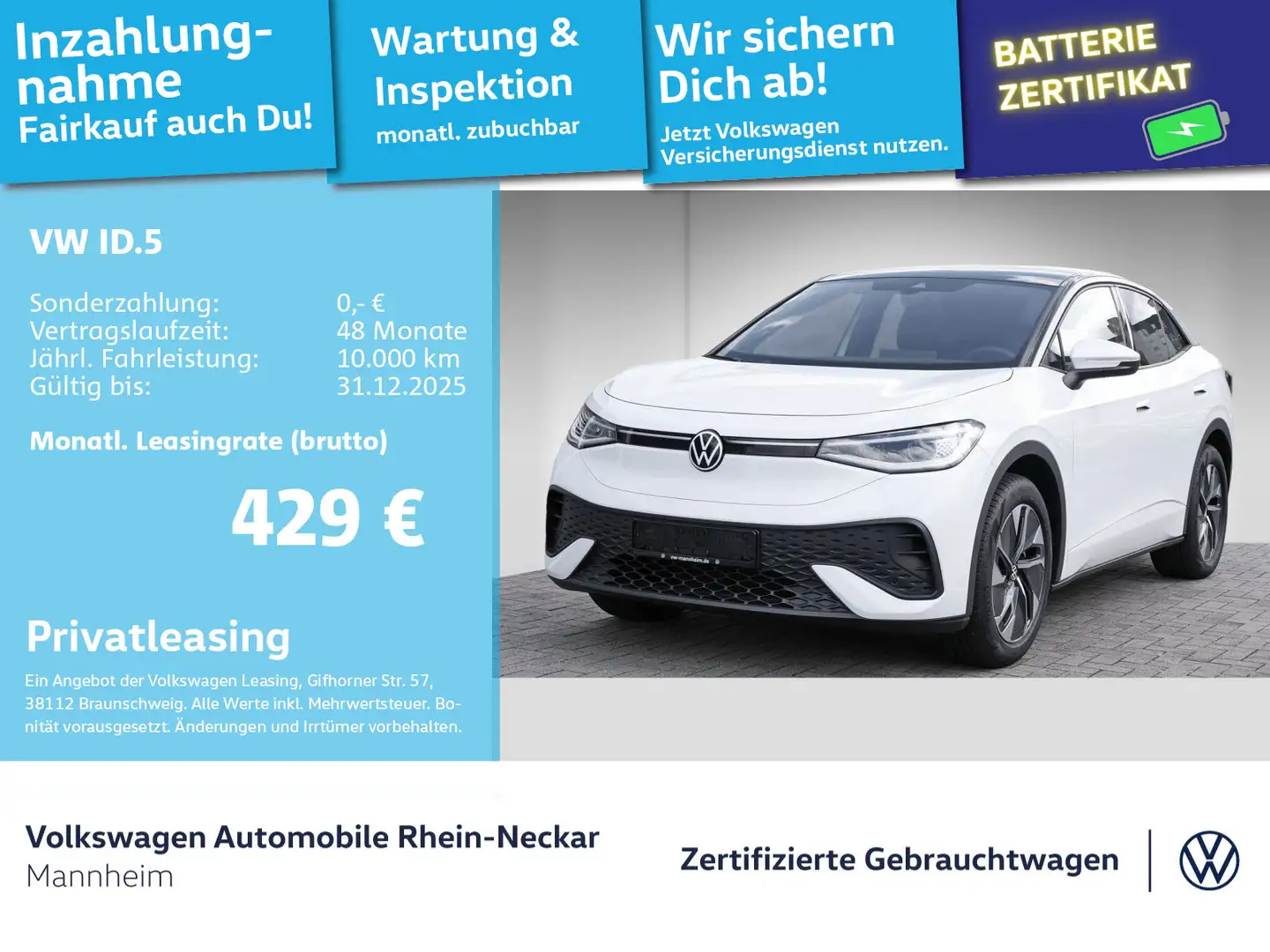 Volkswagen ID.5 Pro 210kW GAR2030 Navi Pano Wärmepumpe uvm Weiß - 1