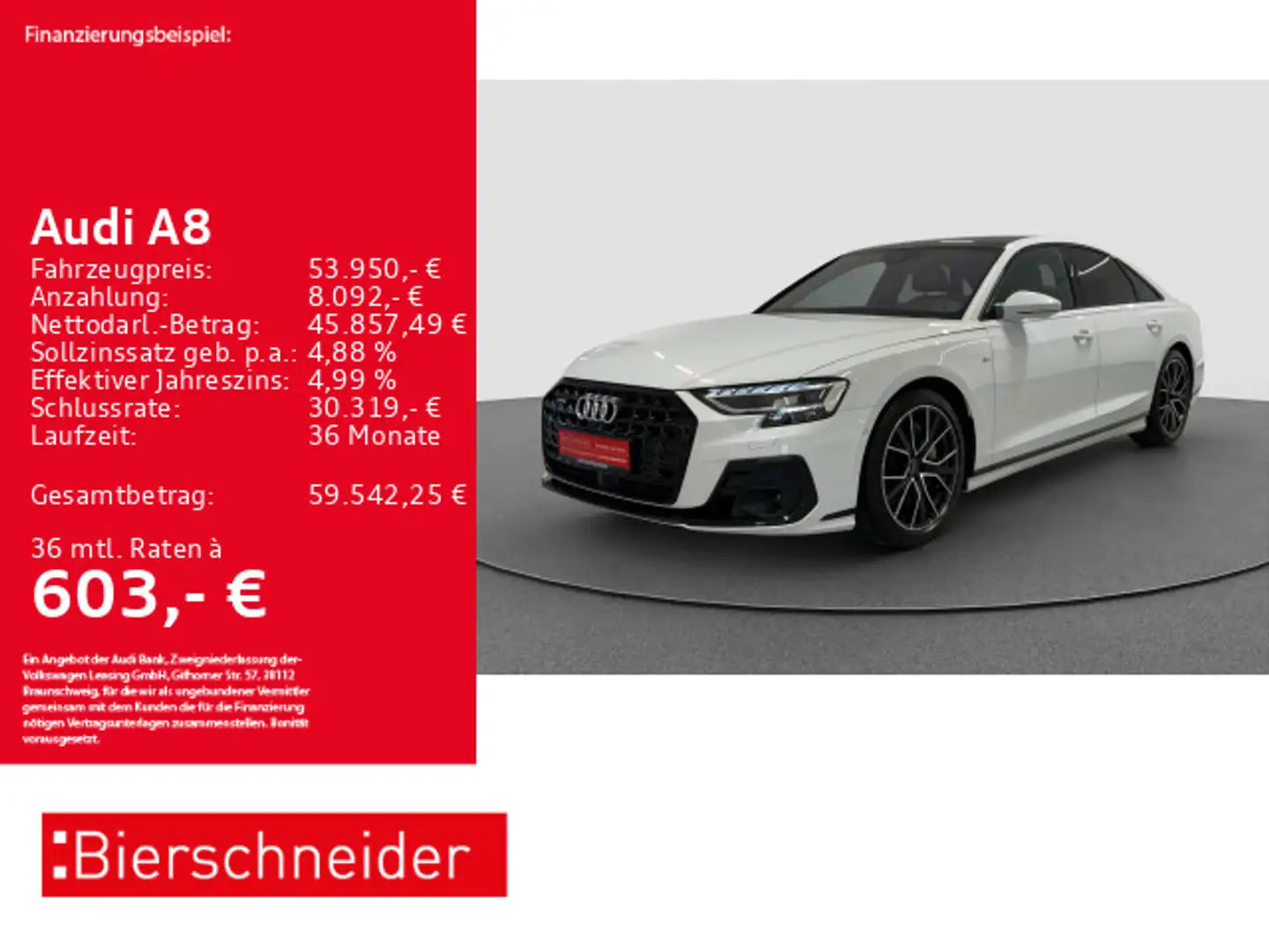 Audi A8 55 TFSI qu S-Line Black PANO STAND HuD B&O Blanc - 1