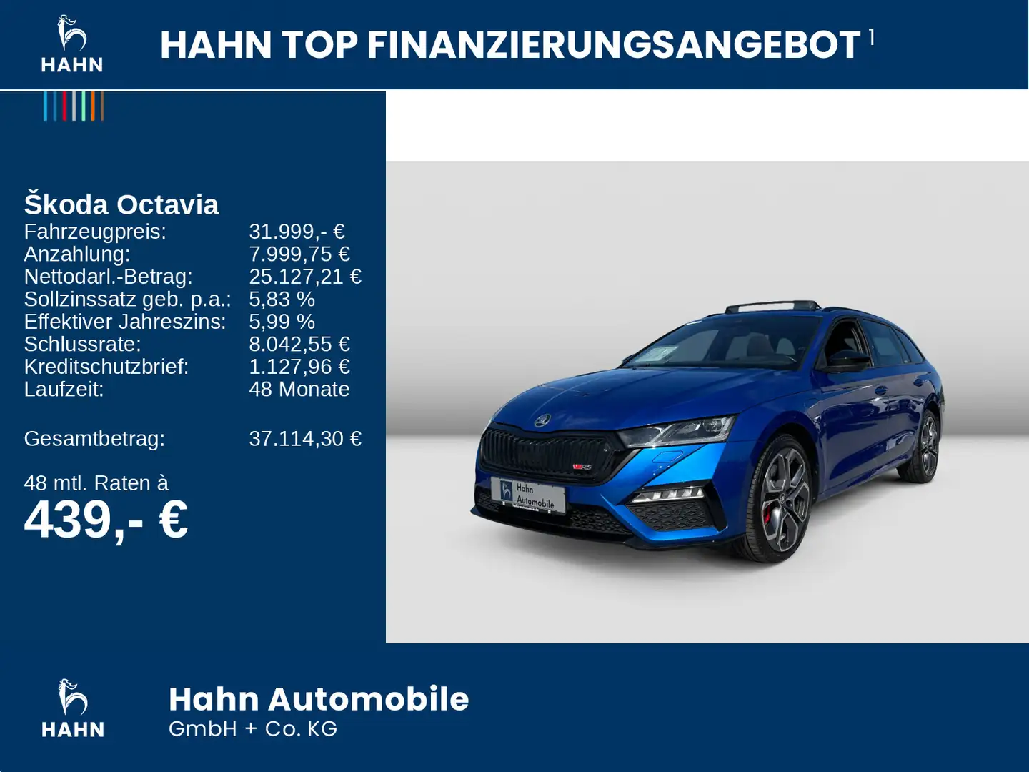 Skoda Octavia Combi 1.4TSI iV DSG RS AHK Cam HuD Pano Blau - 2