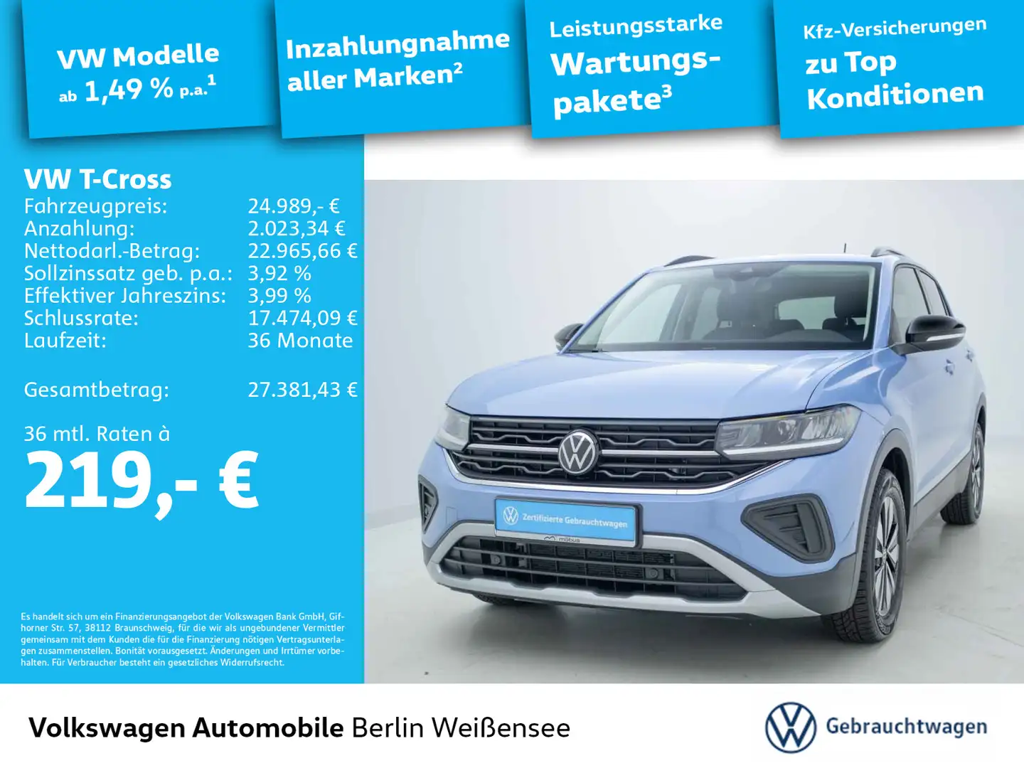 Volkswagen T-Cross 1.0 TSI Goal*DSG*PDC*AAC*SHZ*LANE*APP* Blau - 1