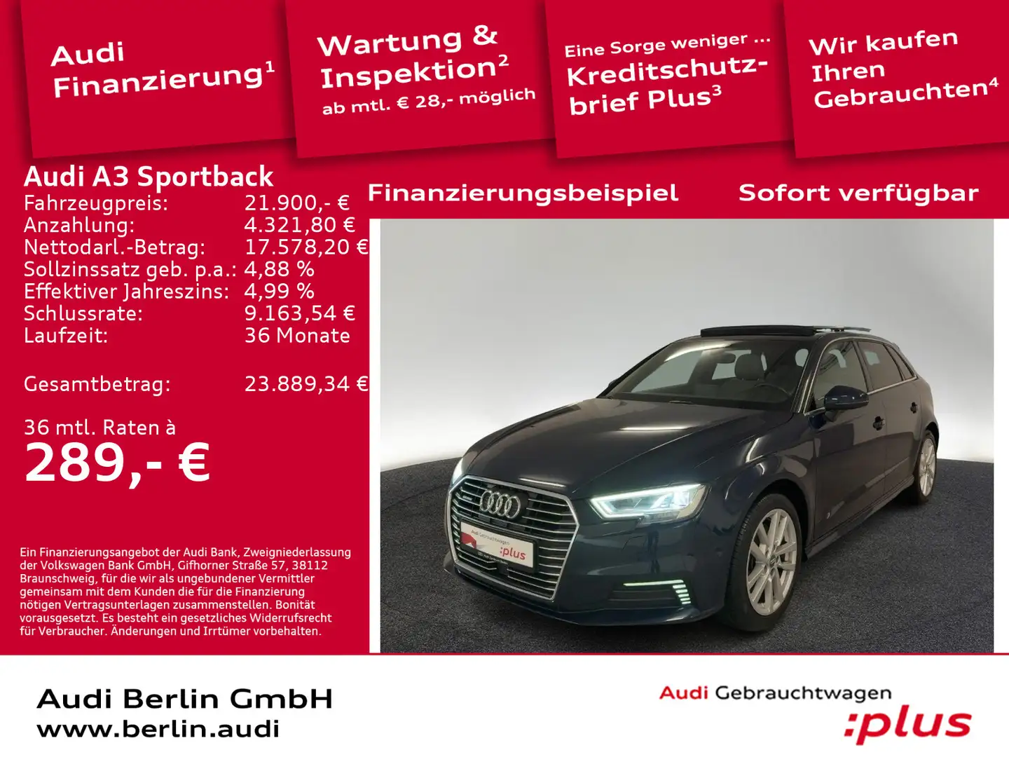 Audi A3 e-tron Sport S tr. LED NAVI PANO B& Blau - 1