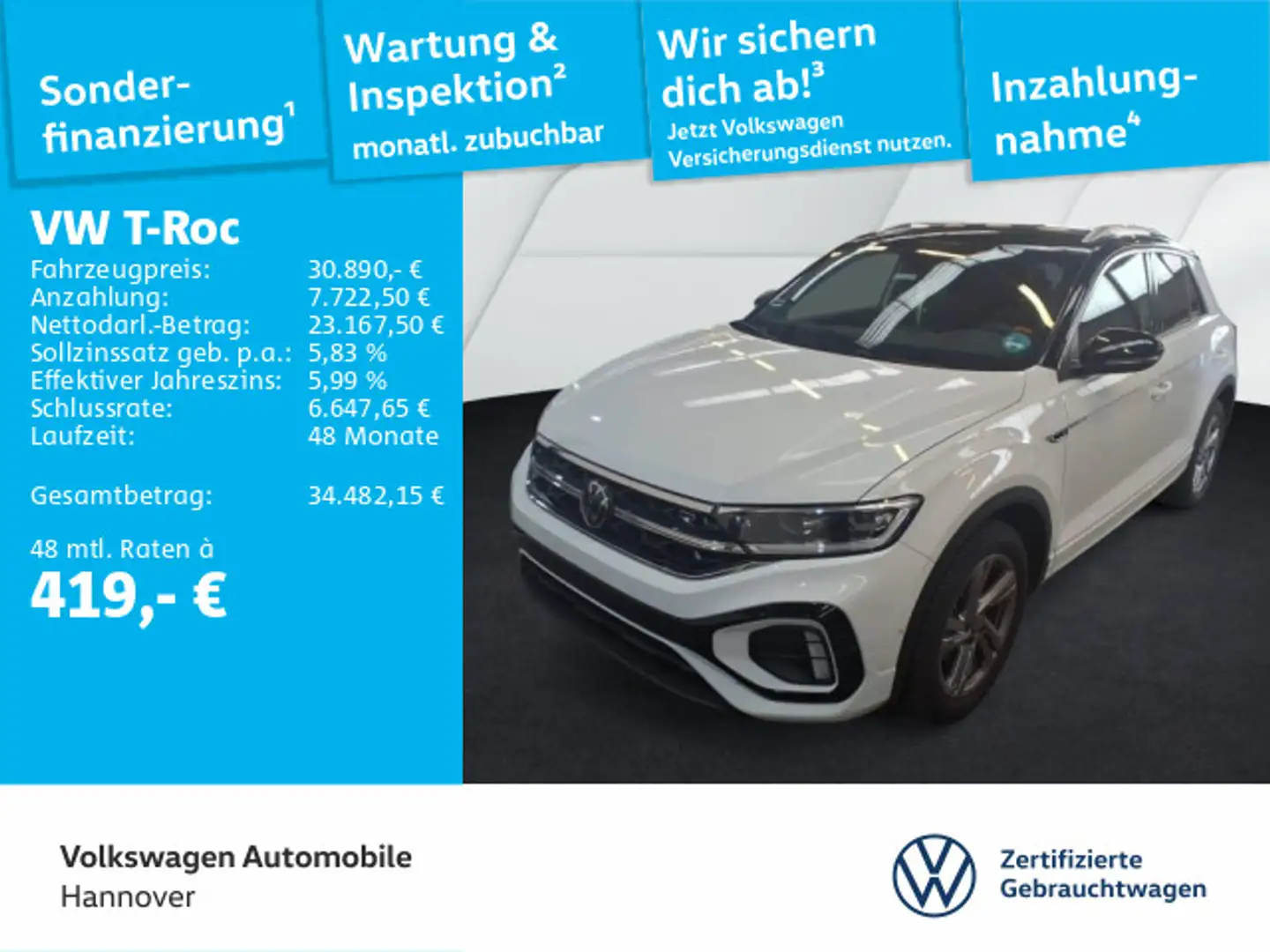 Volkswagen T-Roc 1.5 TSI DSG R-Line Navi AHK LED DigCockpit Weiß - 1