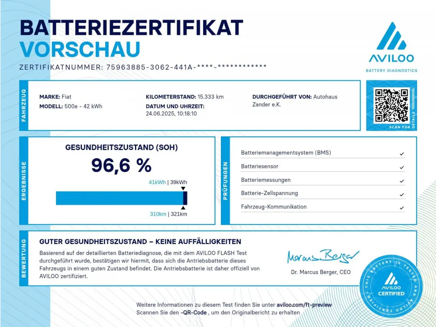 Fiat 500 e Icon - Navi - Tempomat-Batterieprotokoll Schwarz - 2