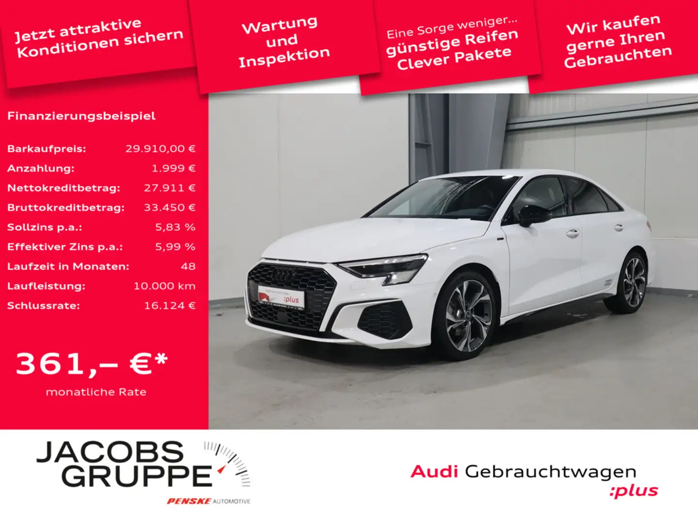 Audi A3 Limo 30 TFSI S line VC*Matrix*R-Kamera * Weiß - 1