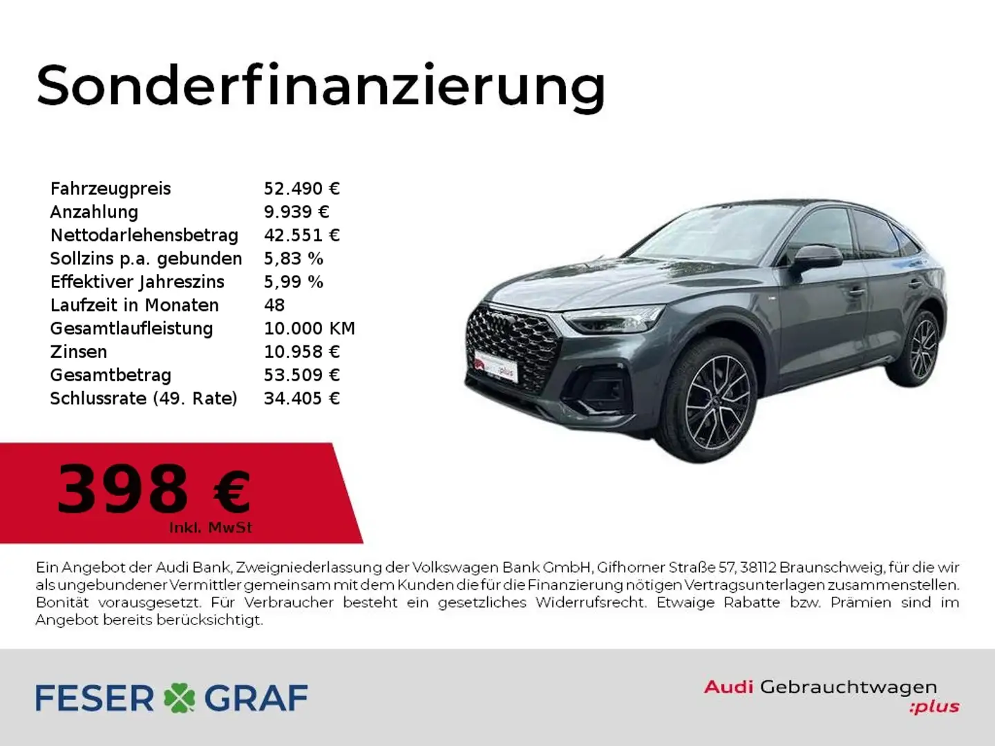 Audi Q5 Sportback 40TDI quatt. S line Matrix/Navi/360° Grau - 1