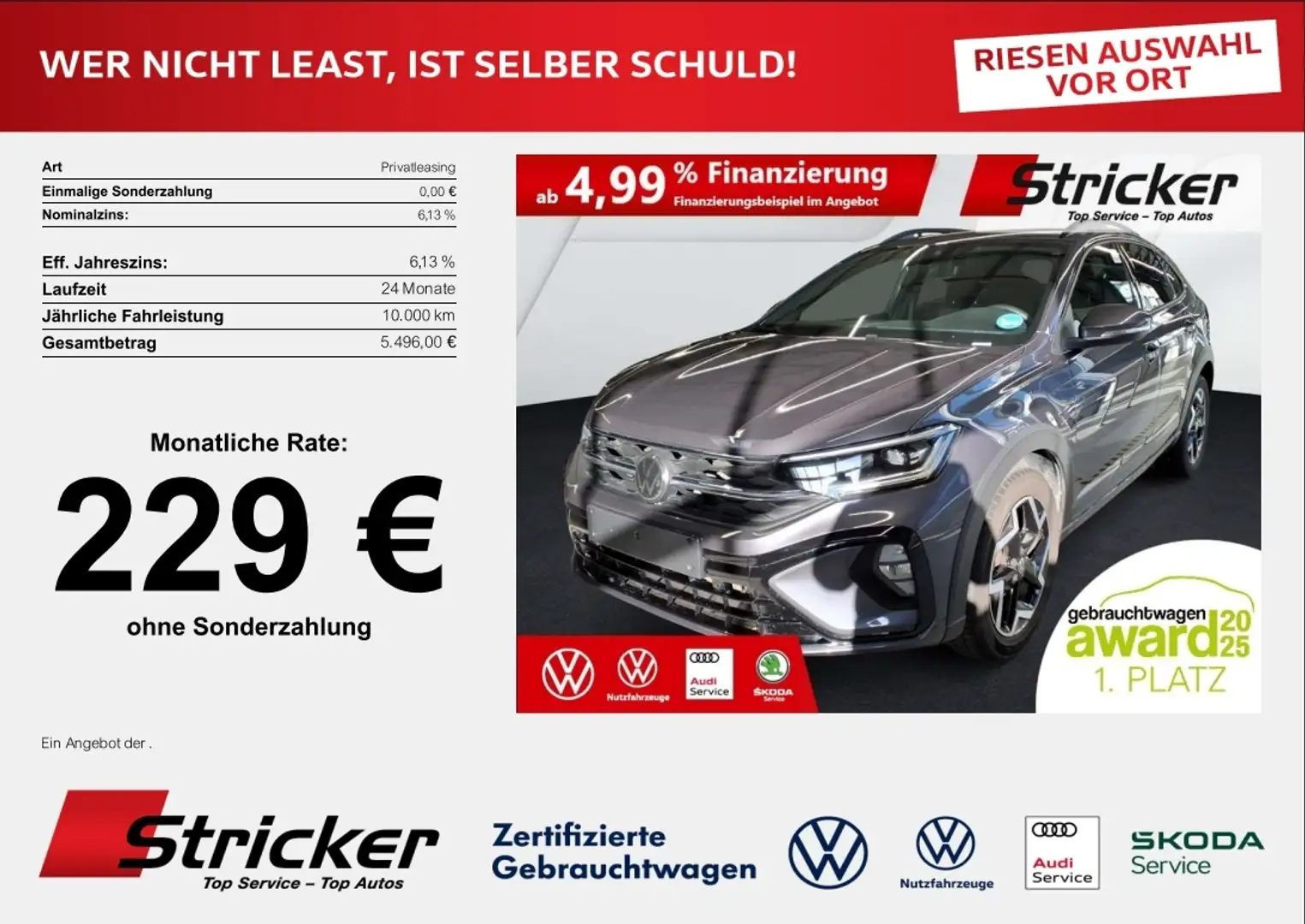 Volkswagen Taigo R-Line 1.5TSI DSG 229,-ohne Anzahlung Navi AHK Ka Grau - 1