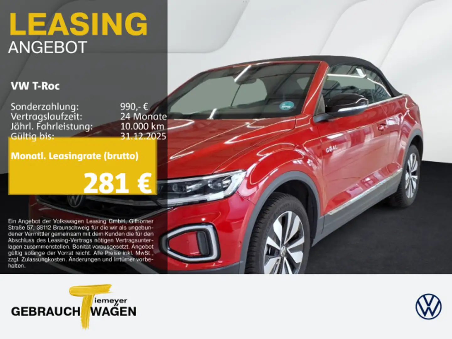 Volkswagen T-Roc Cabrio 1.0 TSI GOAL LED+ NAVI ASSIST KAMER Rot - 1