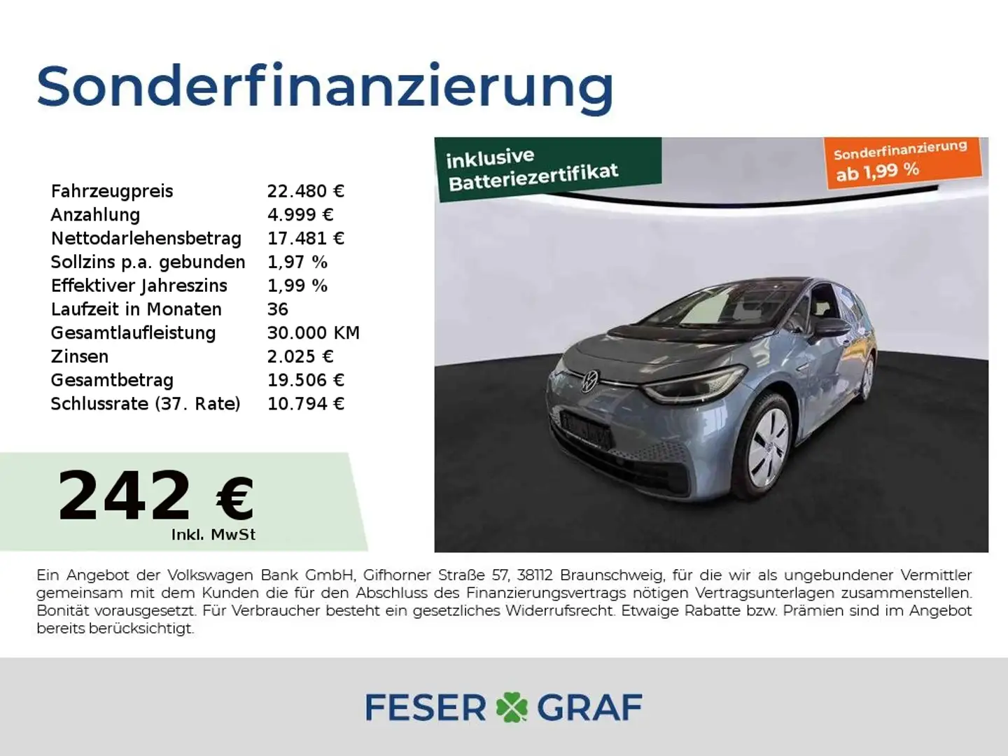 Volkswagen ID.3 Pro 150kW Tech 62 kWh AHK Kamera HUD Pano Blau - 1