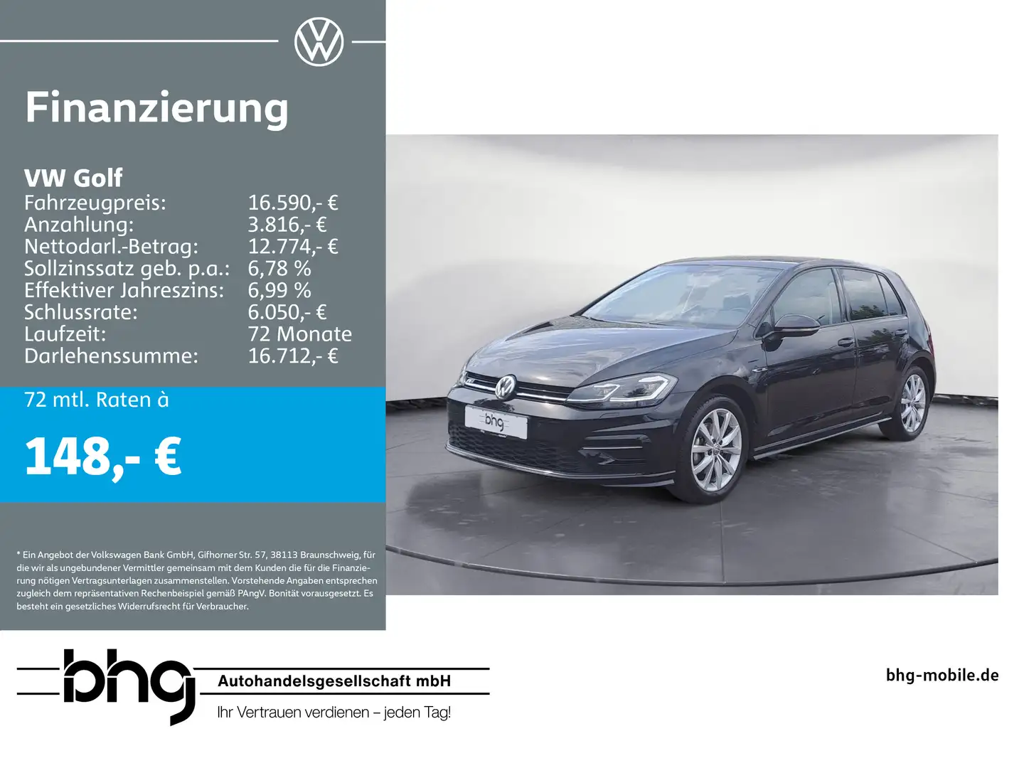 Volkswagen Golf 1.5 TSI ACT DSG R-Line Highlinge ACC FrontA Schwarz - 1