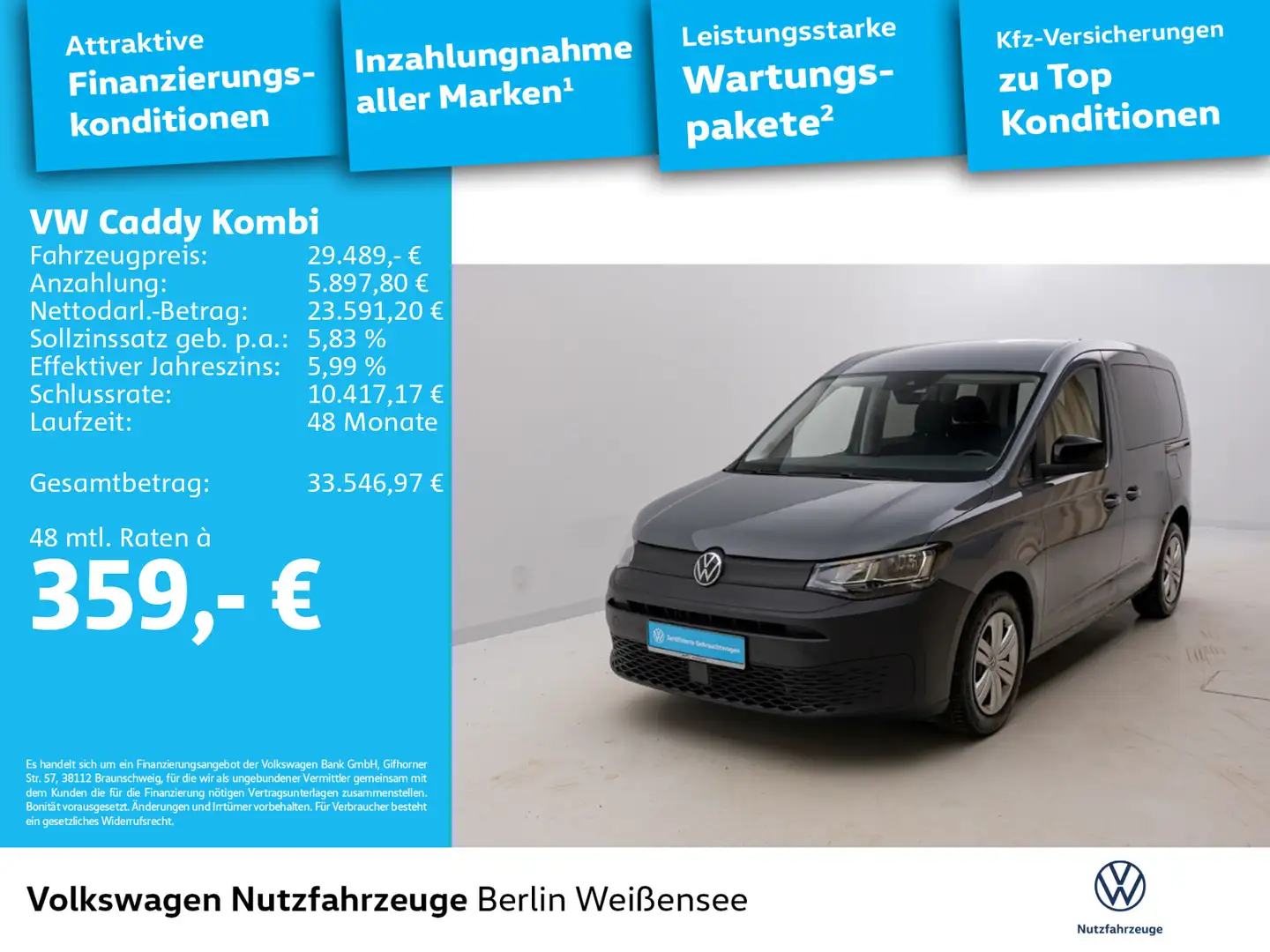 Volkswagen Caddy Kombi  2.0 TDI DSG*APP*FLÜGELT*SITZH*PDC Grau - 2