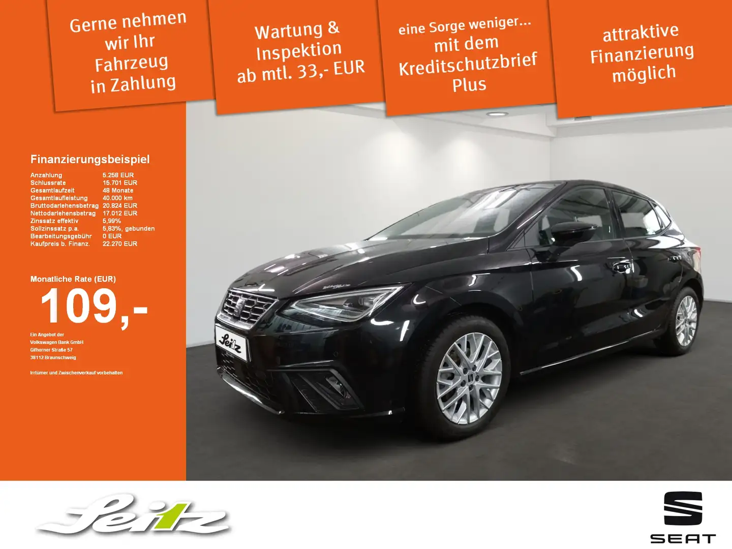 SEAT Ibiza FR 1.0 TSI DSG LED. Navi. Rückfahrkamera. Einparkh Schwarz - 1