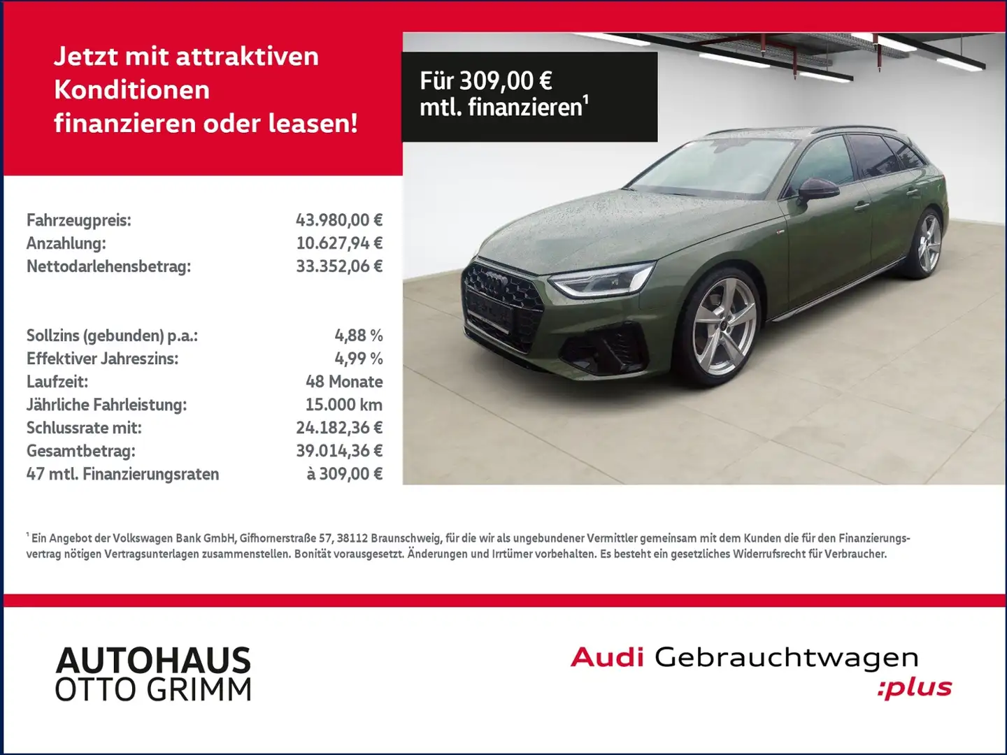 Audi A4 Avant 35 TDI S line LED Navi B&O Sound Grün - 1