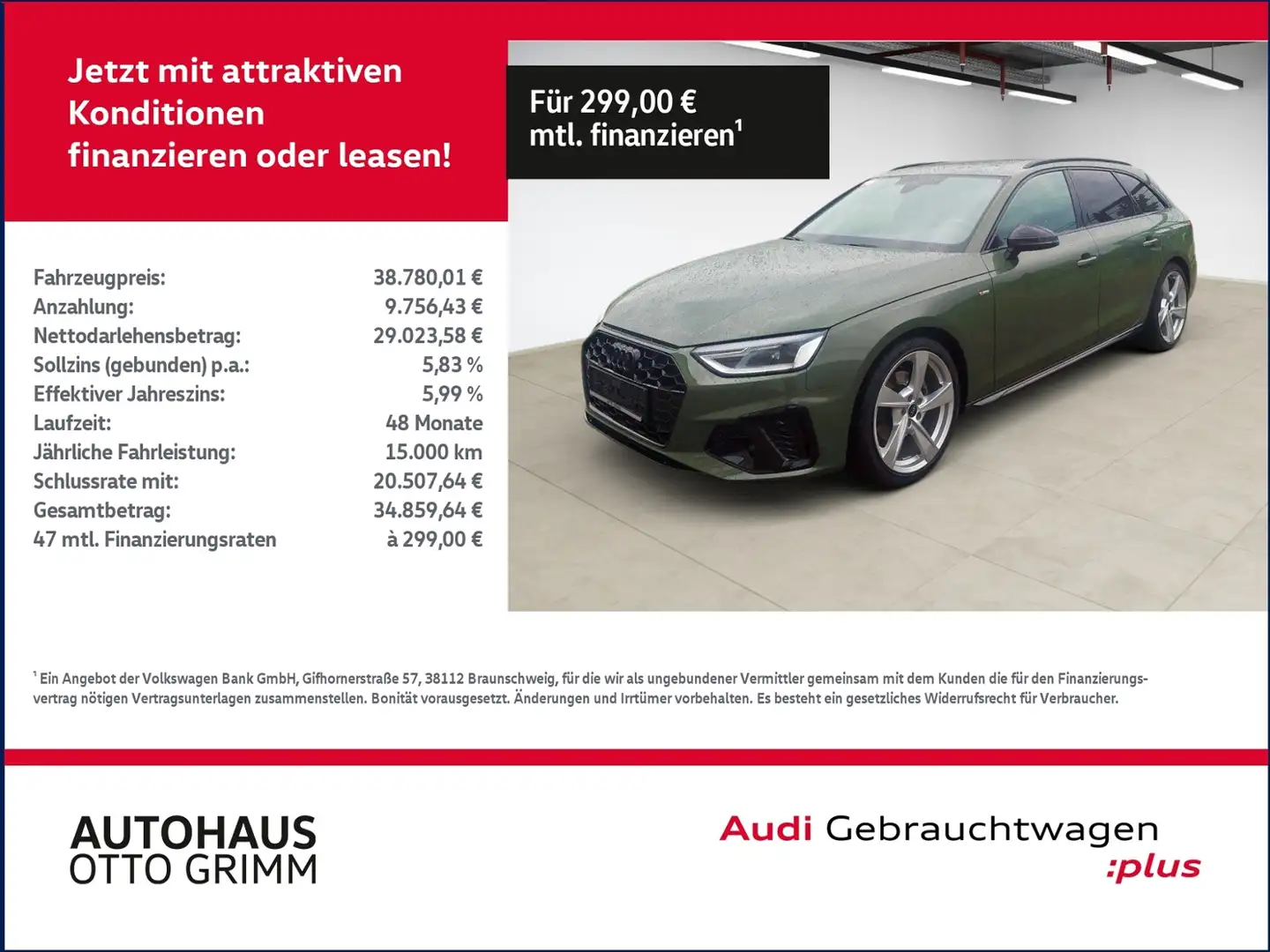 Audi A4 Avant 35 TDI S line LED Navi B&O Sound Grün - 1