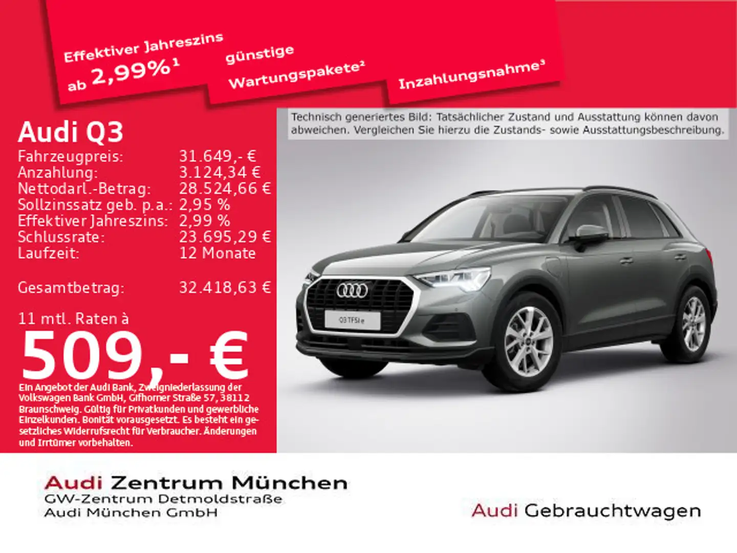 Audi Q3 45 TFSI e S tronic Navi/Matrix/PDC+ Grau - 1
