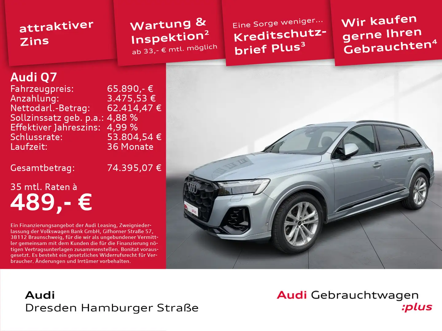 Audi Q7 55 TFSI S line quat. Matrix Pano AHZV 7-Sitze Silber - 1