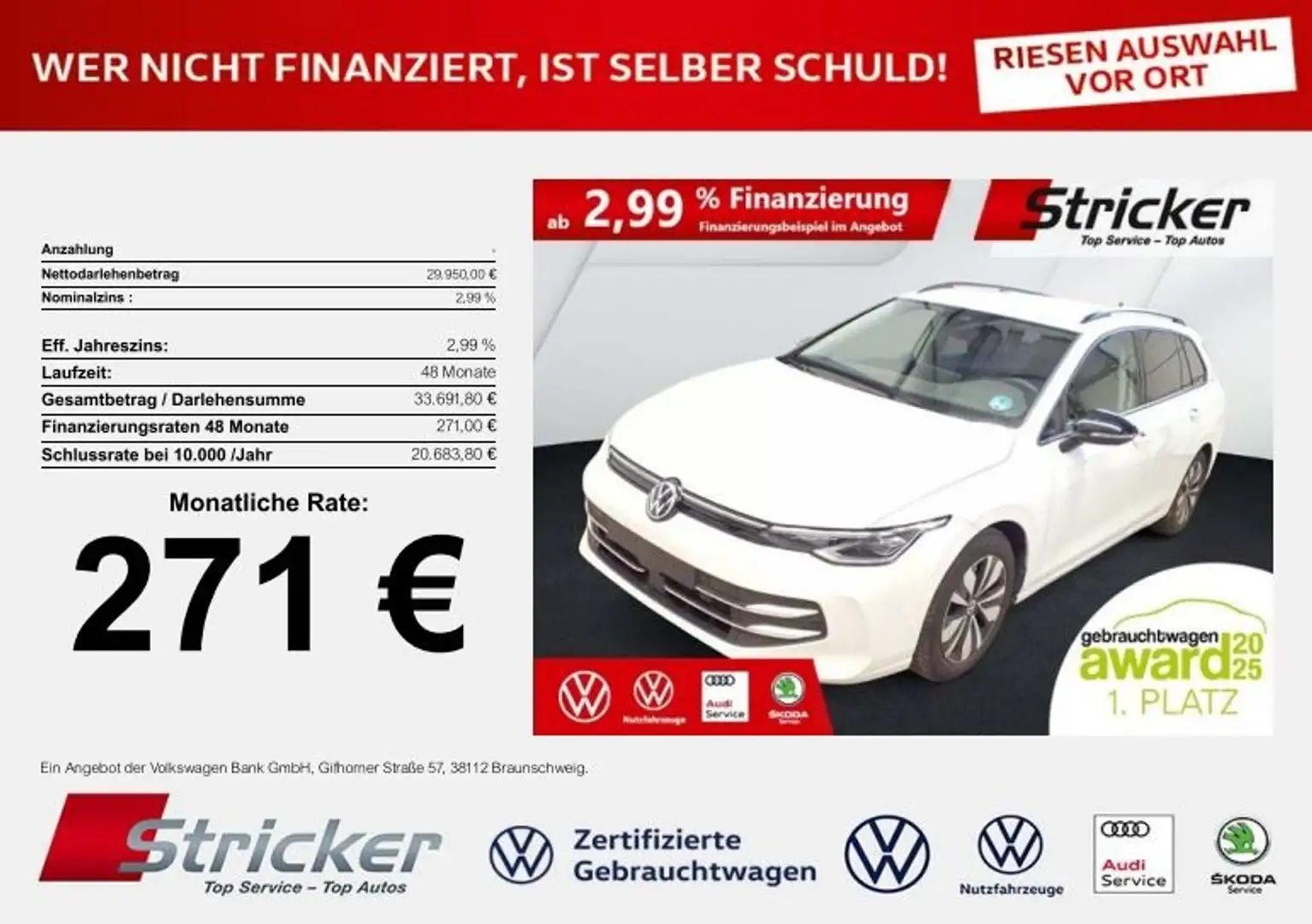 Volkswagen Golf Variant Variant Goal 2.0 TDI DSG 271,-ohne Anzahlung AHK Weiß - 2