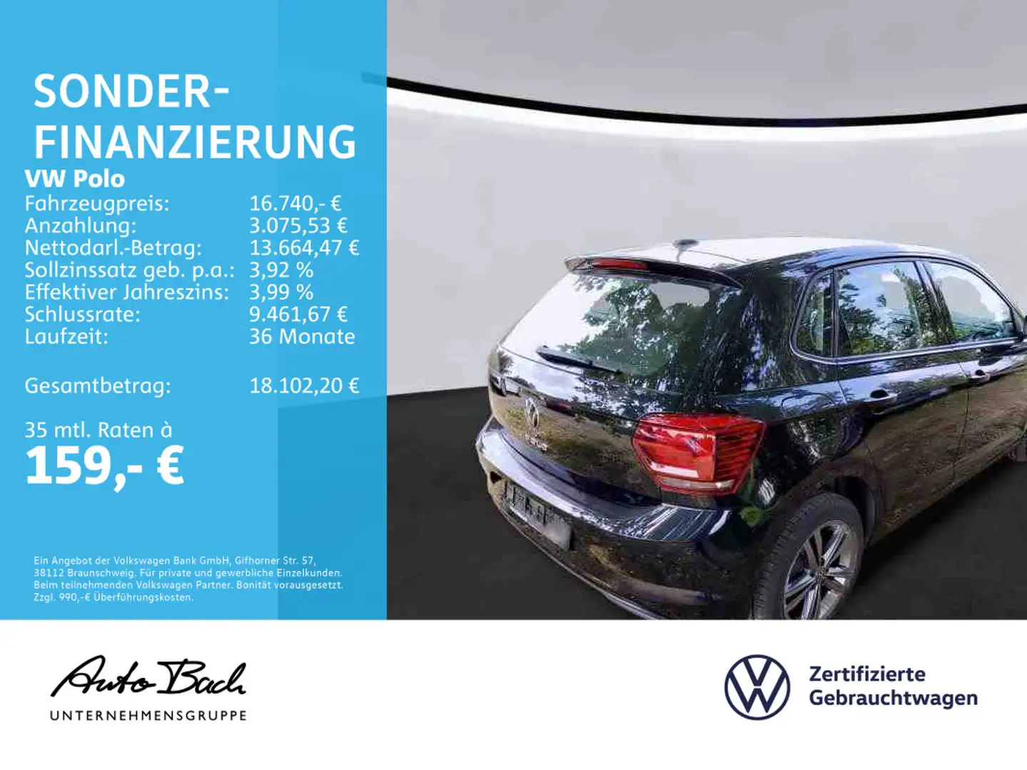 Volkswagen Polo 1.0 TSI Highline, Klima, Sitzheizung, Telef Schwarz - 2