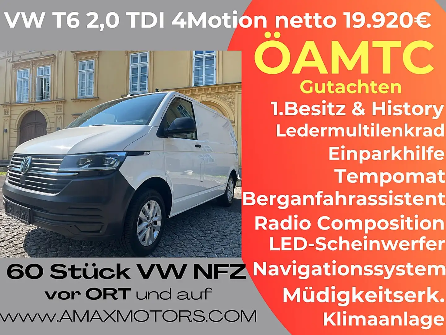 Volkswagen T6.1 Kastenwagen KR 2,0 TDI 4Motion ÖAMTC Test,... Білий - 1