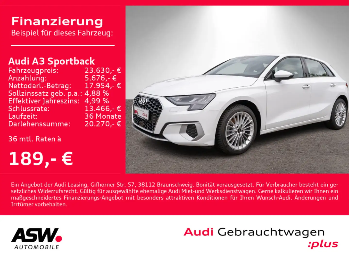 Audi A3 advanced 30TFSI Navi LED GRA PDC VC Weiß - 1