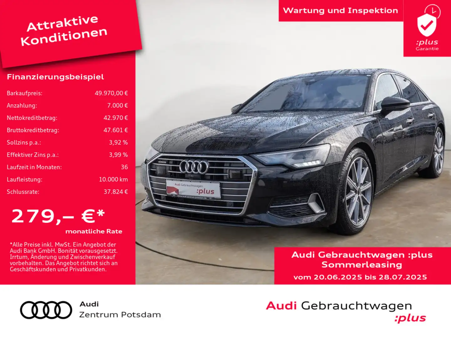 Audi A6 50TDI quattro LED NAVI B&O STANDHZ HUD Schwarz - 1
