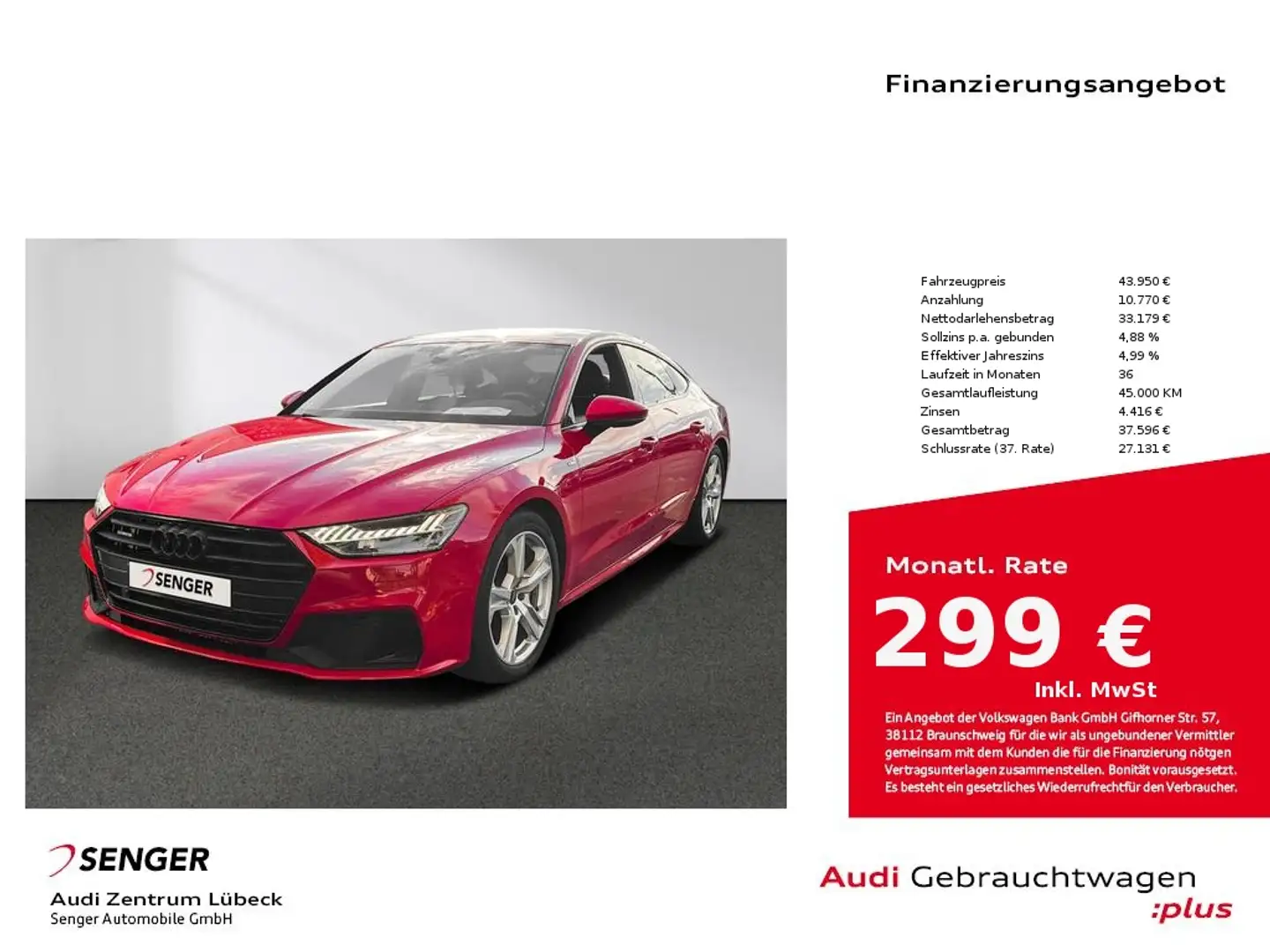 Audi A7 Sportback 45 TFSI quattro S line Matrix AHK Rouge - 1