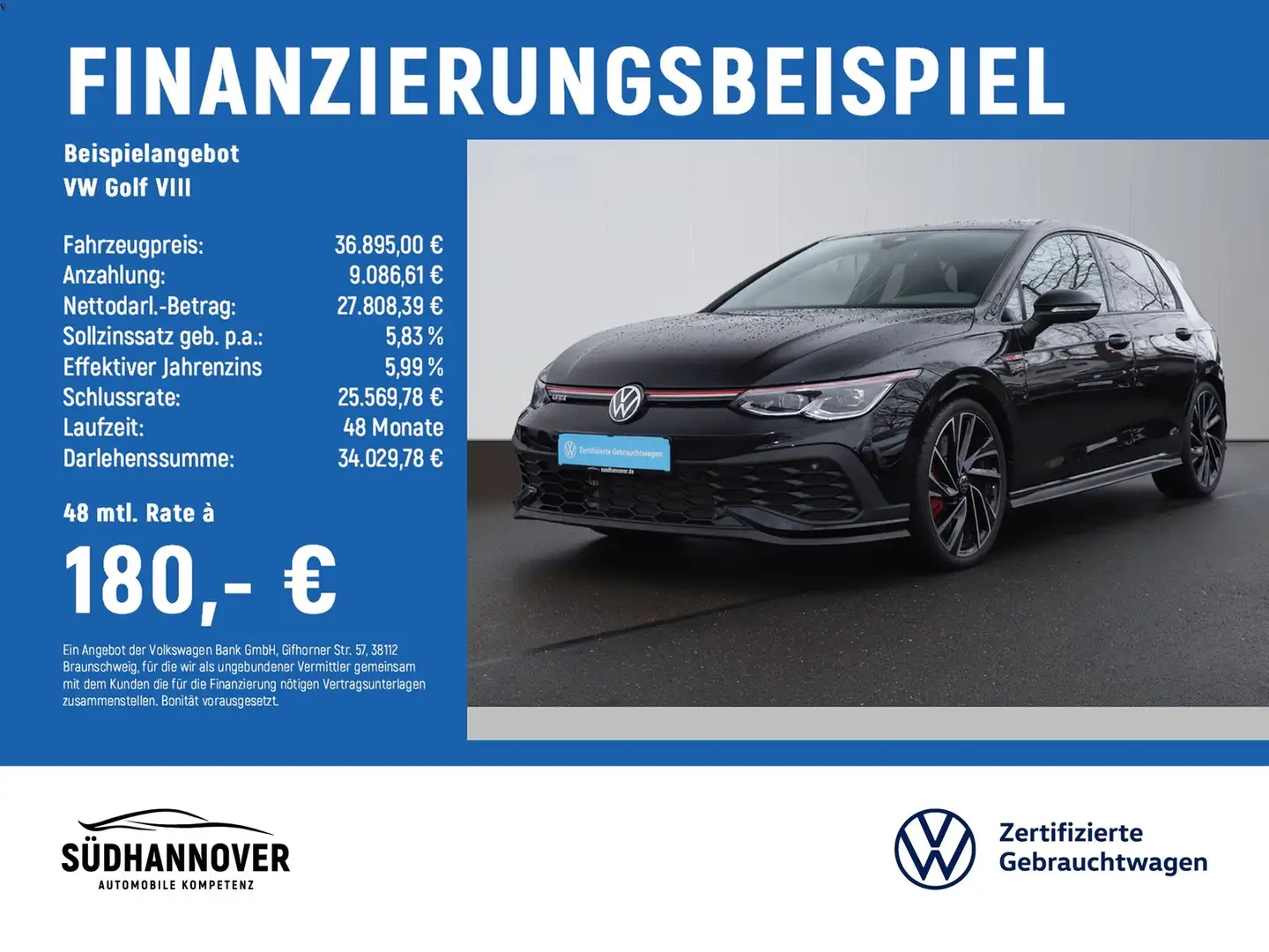 Volkswagen Golf VIII GTI Clubsport 2.0 TSI DSG NAVI+MATRIX Schwarz - 2