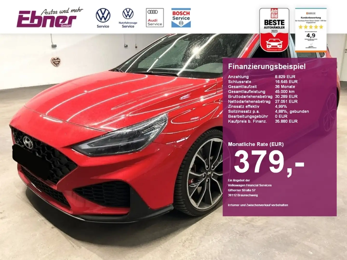 Hyundai i30 N PERFORMANCE DCT NAVI+KAMERA+LED+GRA+SITZHZG+19 A Rot - 1