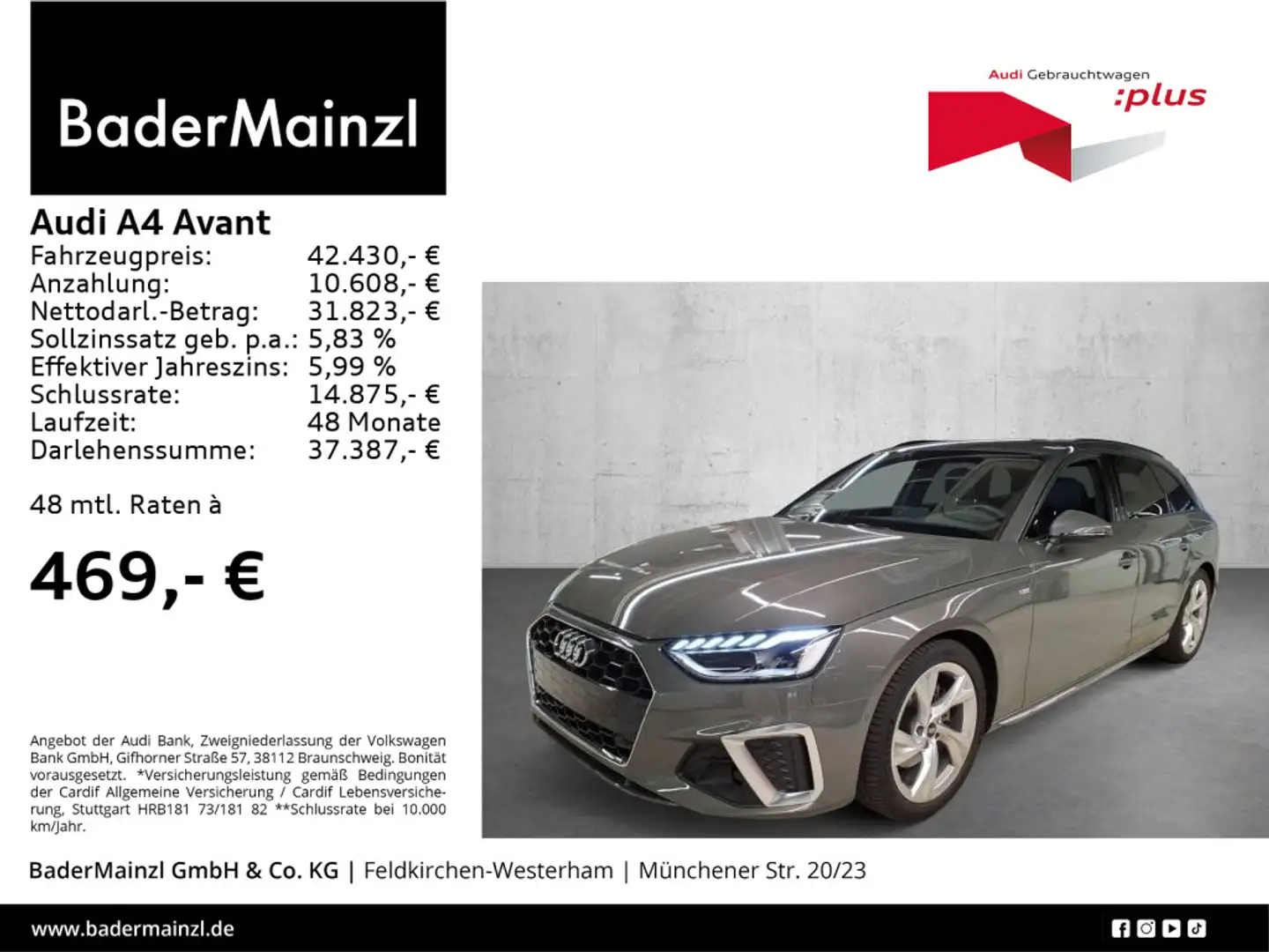 Audi A4 35 TDI S tronic S line AHK Navi 360° Grau - 1
