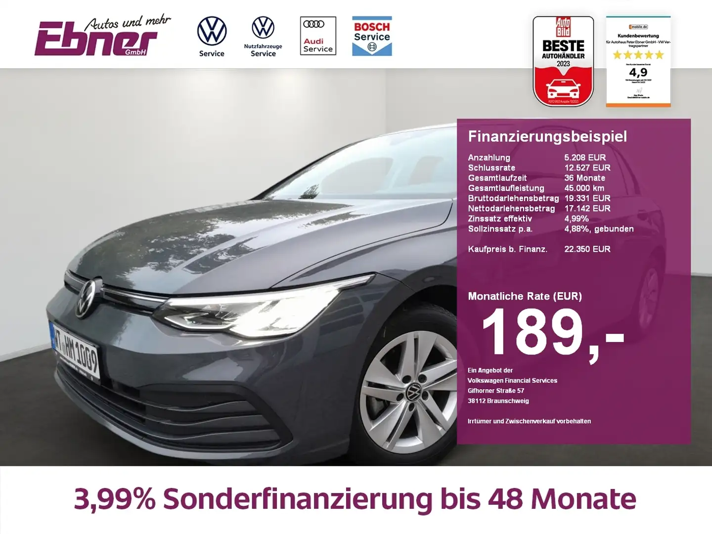 Volkswagen Golf VIII LIFE 1.5TSI ANHÄNGERPKL+ACC+LED+NAVI+APP+SITZ Grau - 1