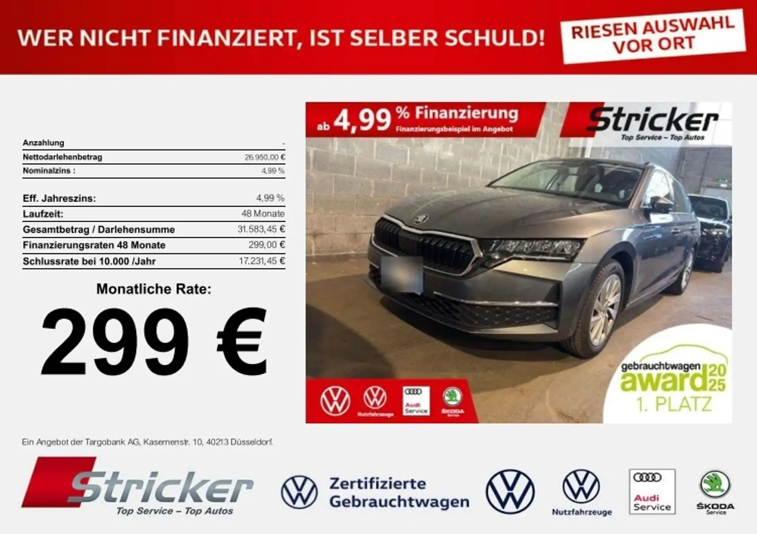 Skoda Octavia Combi Selection 2.0TDI DSG 299,-ohne Anzahlung AC Grau - 1