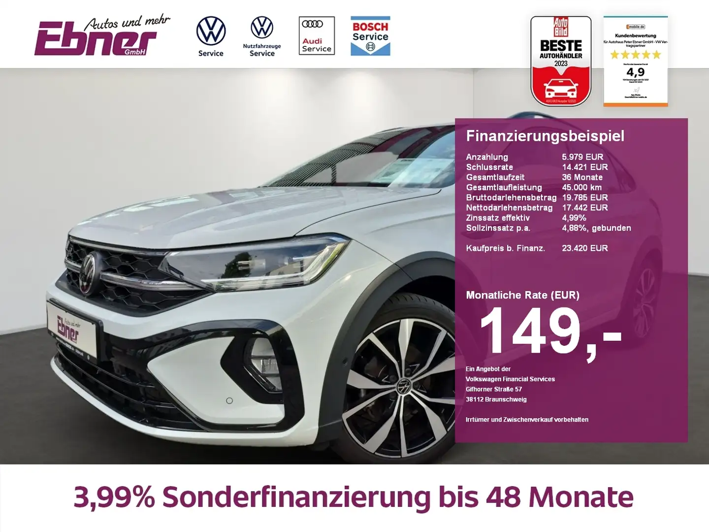 Volkswagen Taigo R-LINE TSI DSG ACC+KAMERA+MATRIX+KEYLESS+ACC+NAVI+ Weiß - 1